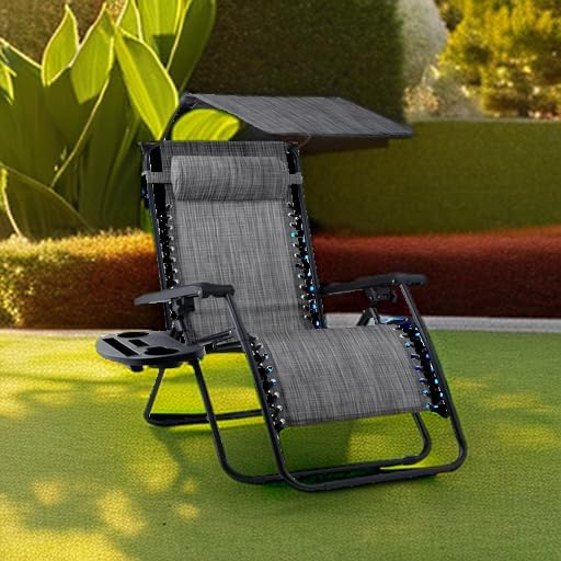 Best Choice Products Folding Zero Gravity Outdoor Recliner Patio Lounge Chair w/Adjustable Canopy Shade, Headrest, Side Accessory Tray, Textilene Mesh - Peacock Blue wourant