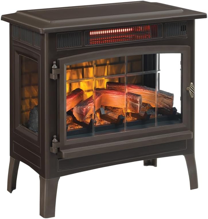 Freestanding Electric Fireplace Stove Heater with 3D Flame Effect for 1,000 Sq. Ft wourant