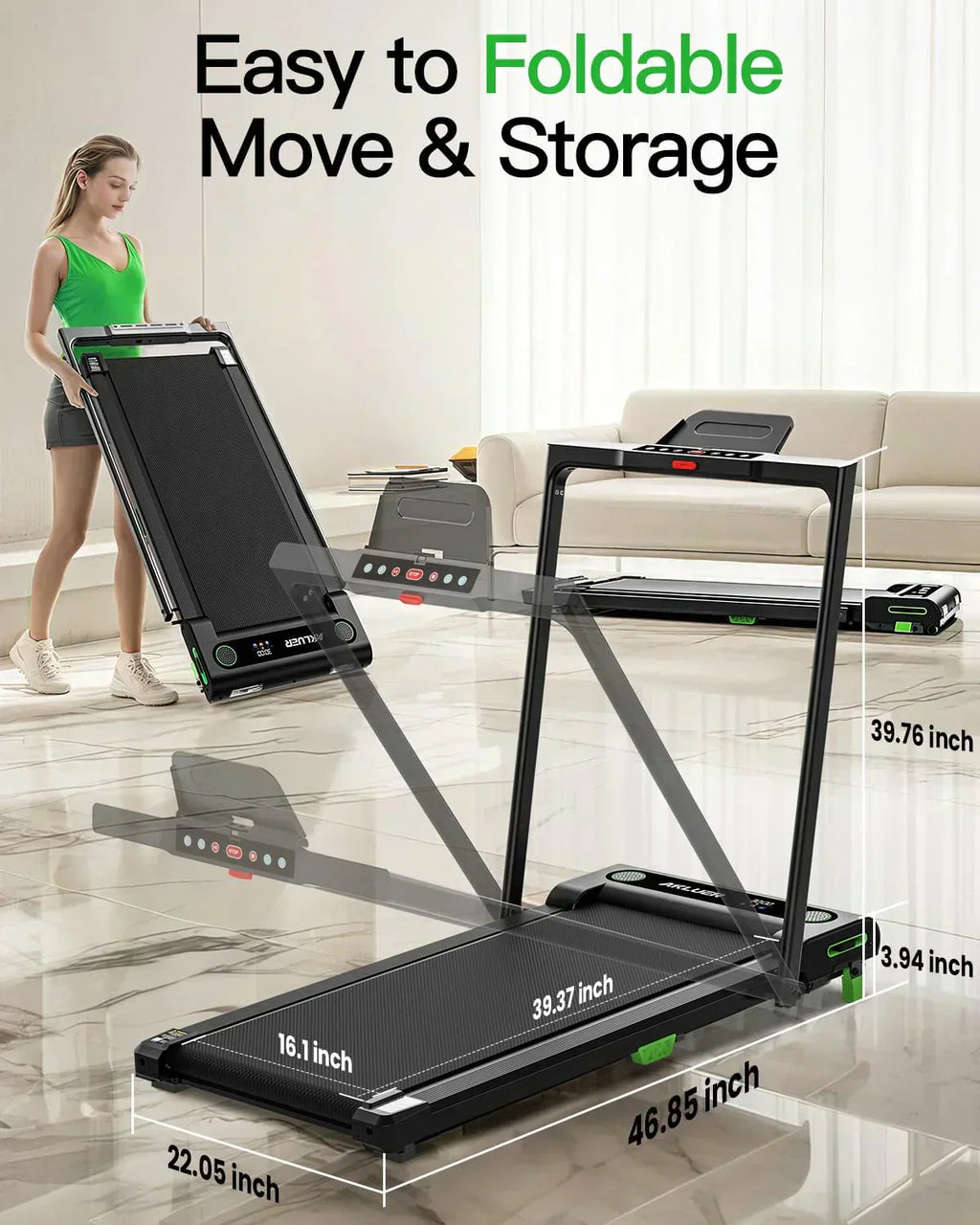 Akluer Inclined Home Treadmill 2.5 HP Small Under-Desk Treadmill Remote Control LED Display wourant