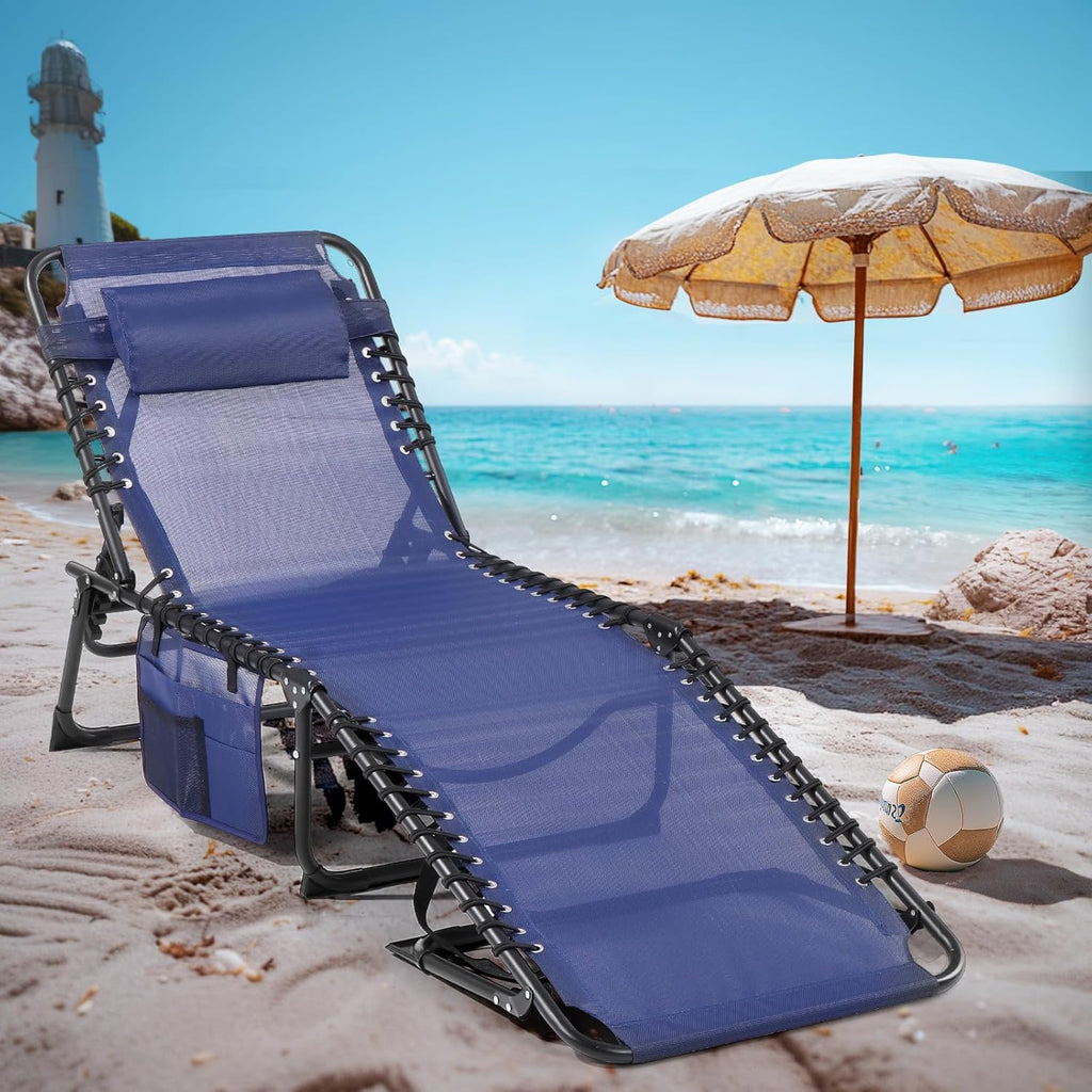 Unovivy Outdoor Chaise Lounge Chairs Portable Folding Pool Lounge Chair with Reclining Back wourant