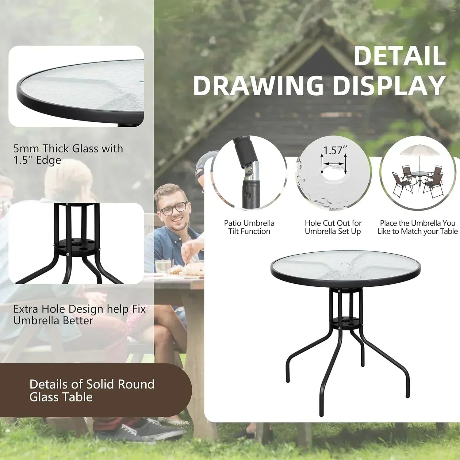 Vongrasig 6 Piece Folding Patio Dining Set Small Metal Outdoor Garden Patio Table and Chair Set wourant