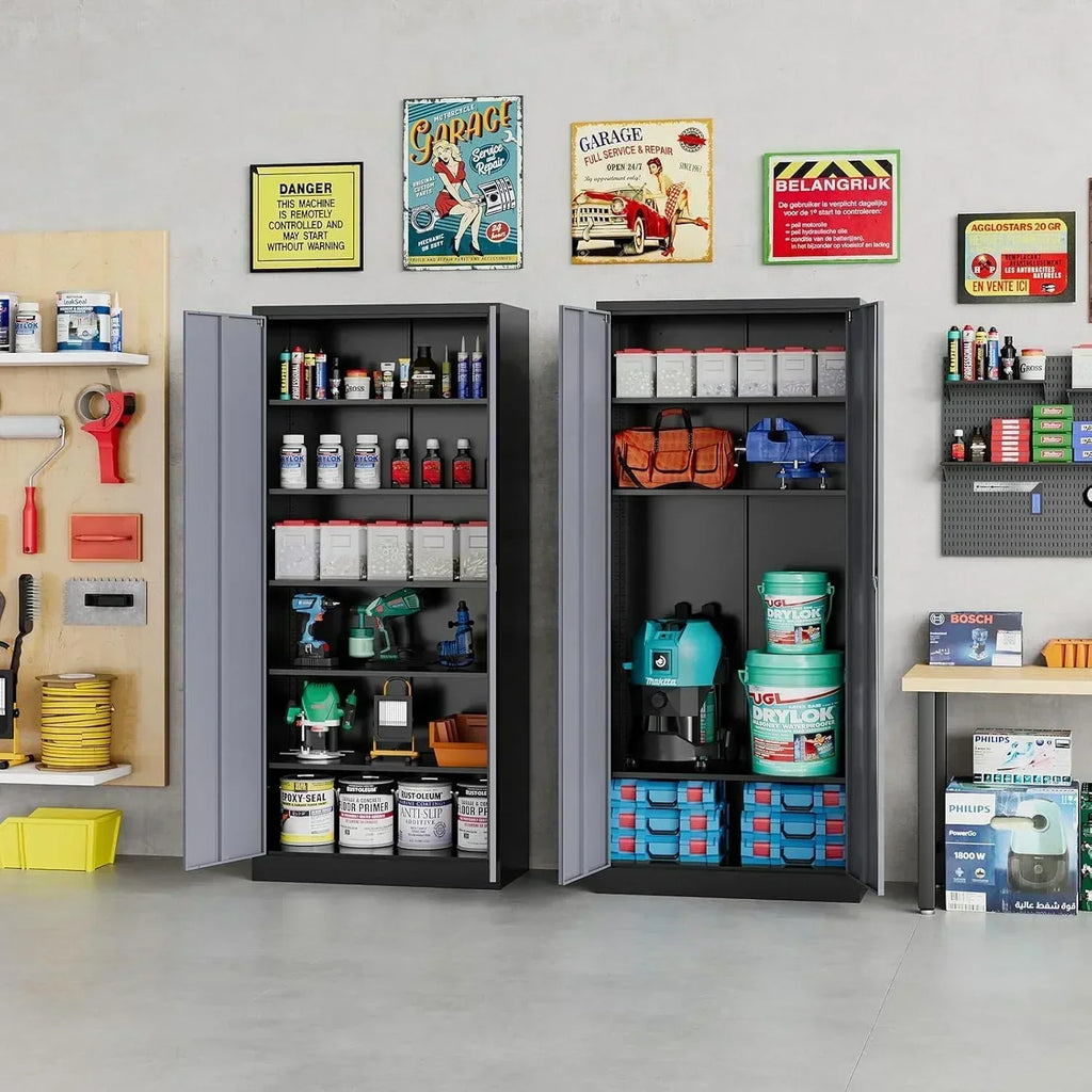 Metal Storage Cabinet with 2 Doors and 6 Shelves Black Metal Cabinet Garage Storage Cabinet wourant