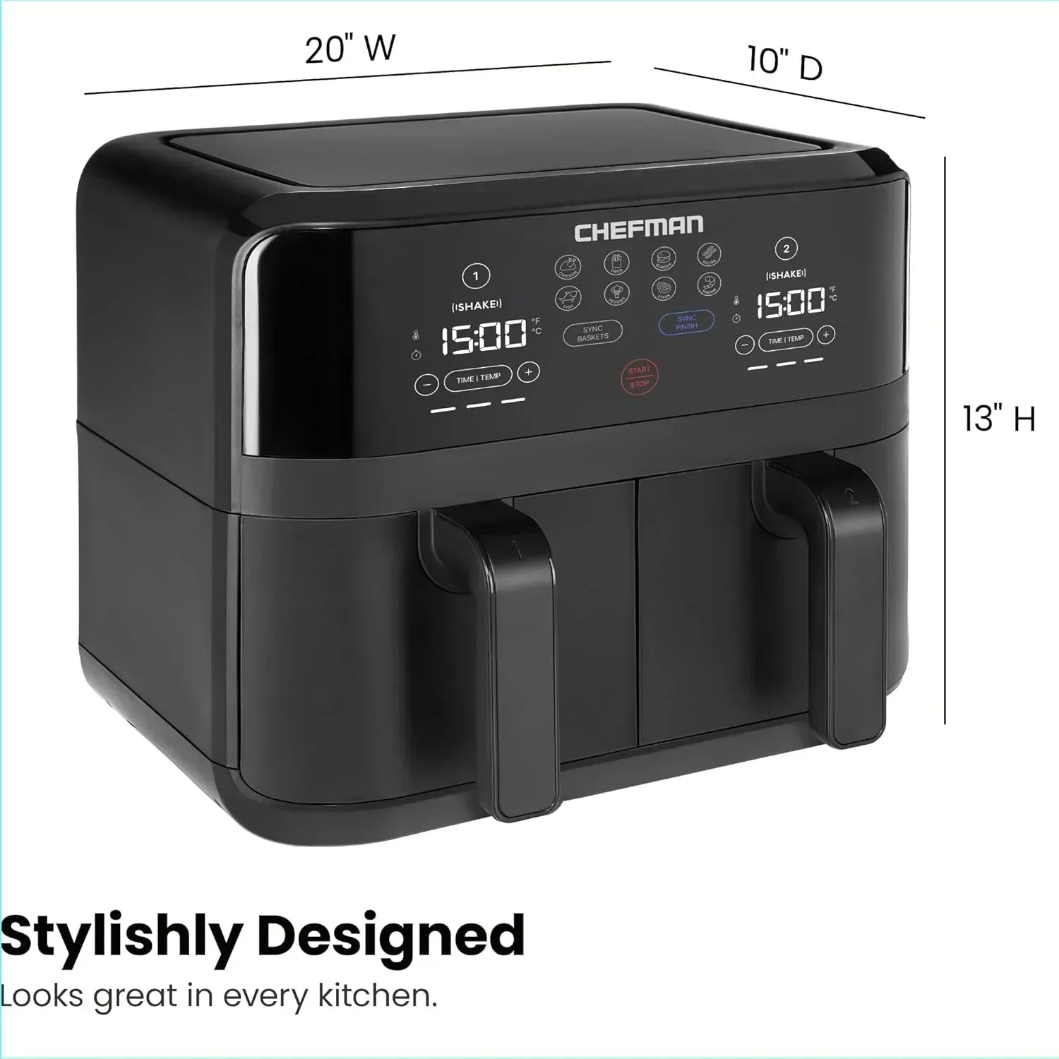 Chefman 6-Quart Dual Basket Air Fryer Digital Touchscreen Smart Sync Finish High-Frying wourant