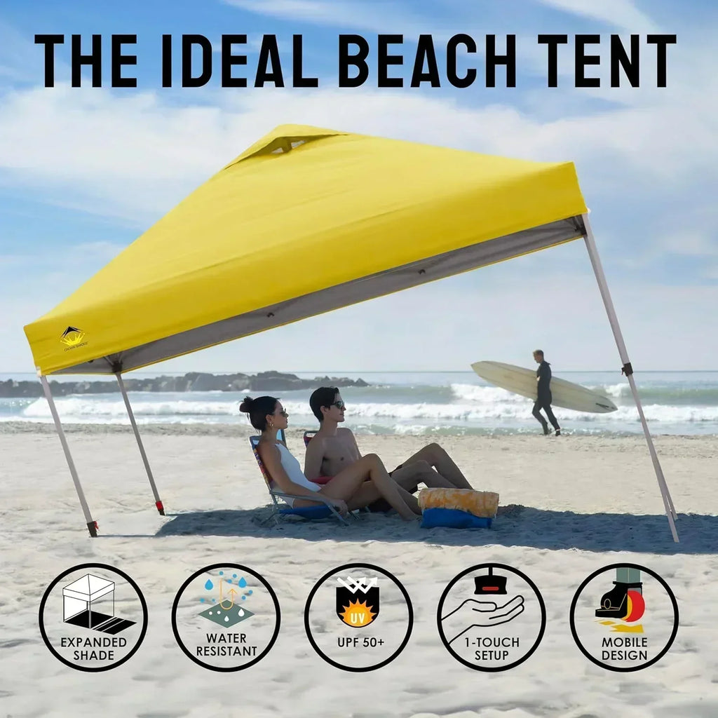 10x10 Pop-Up Awning One-Click Installation Beach Tent Outdoor Sunshade Silver Coated Top wourant