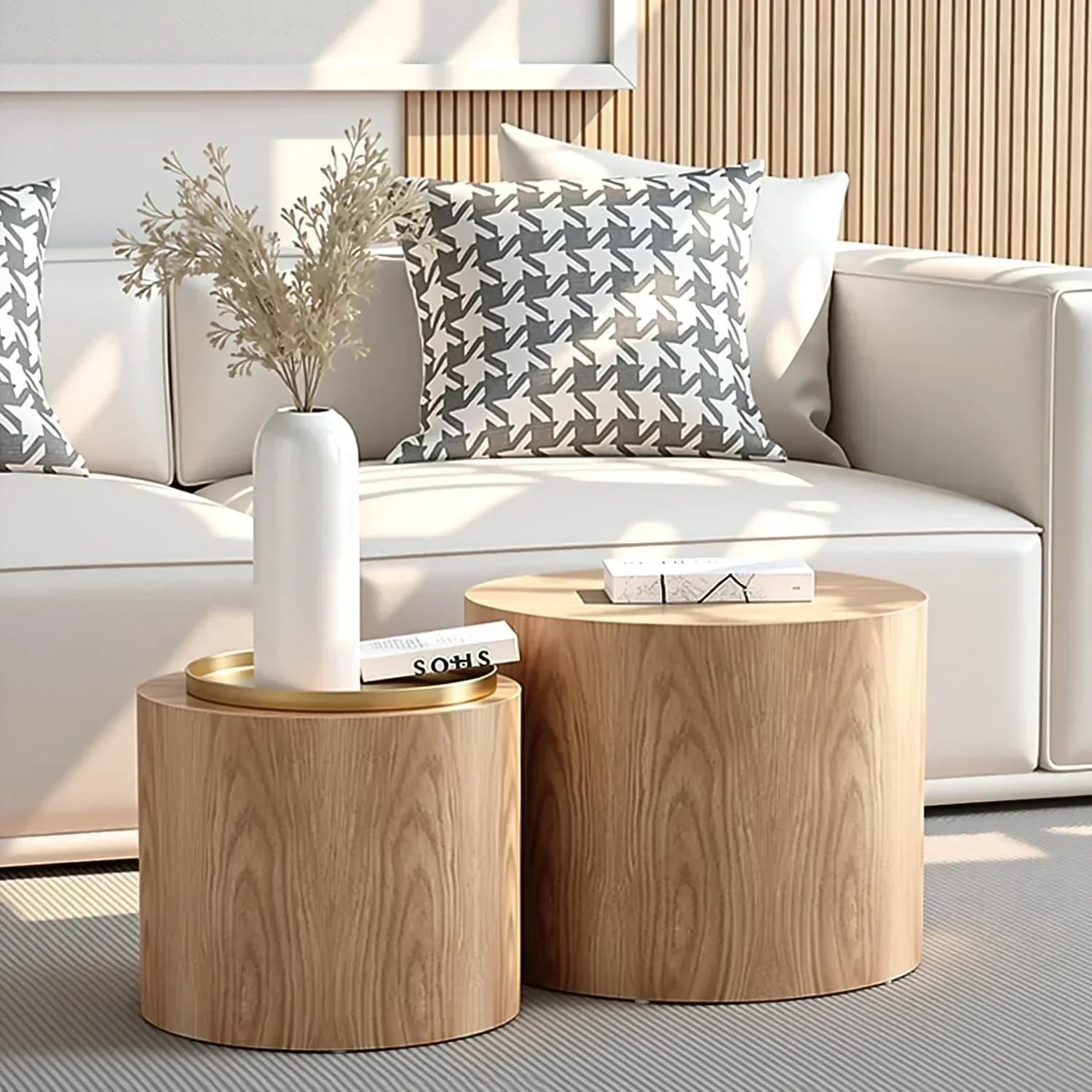 Nesting Coffee Table Set of 2 Modern Round Coffee Table with Non-Slip Feet Circle Accent Tables wourant