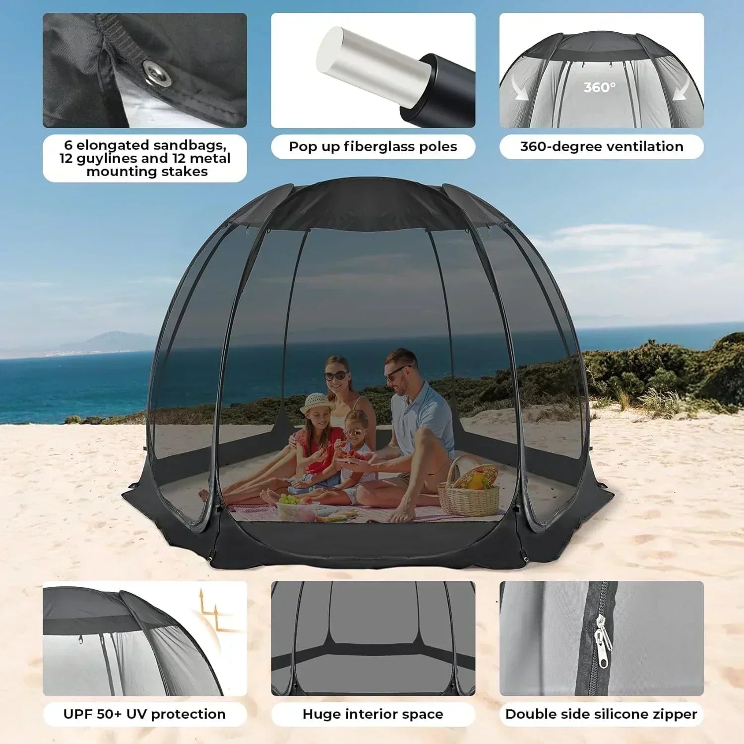 Screen gazebo sleeps 6-10-15 people Igloo-style canopy tent mosquito net on the sides Perfect wourant