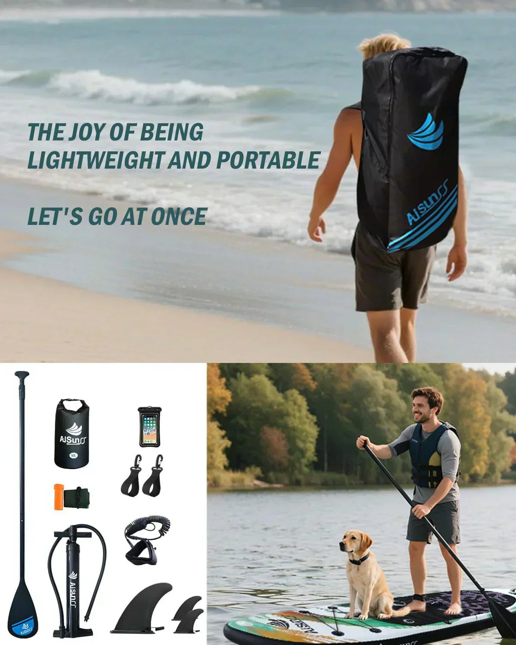 Inflatable wide SUP board with SUP carrying bag hand pump 10L waterproof bag wourant