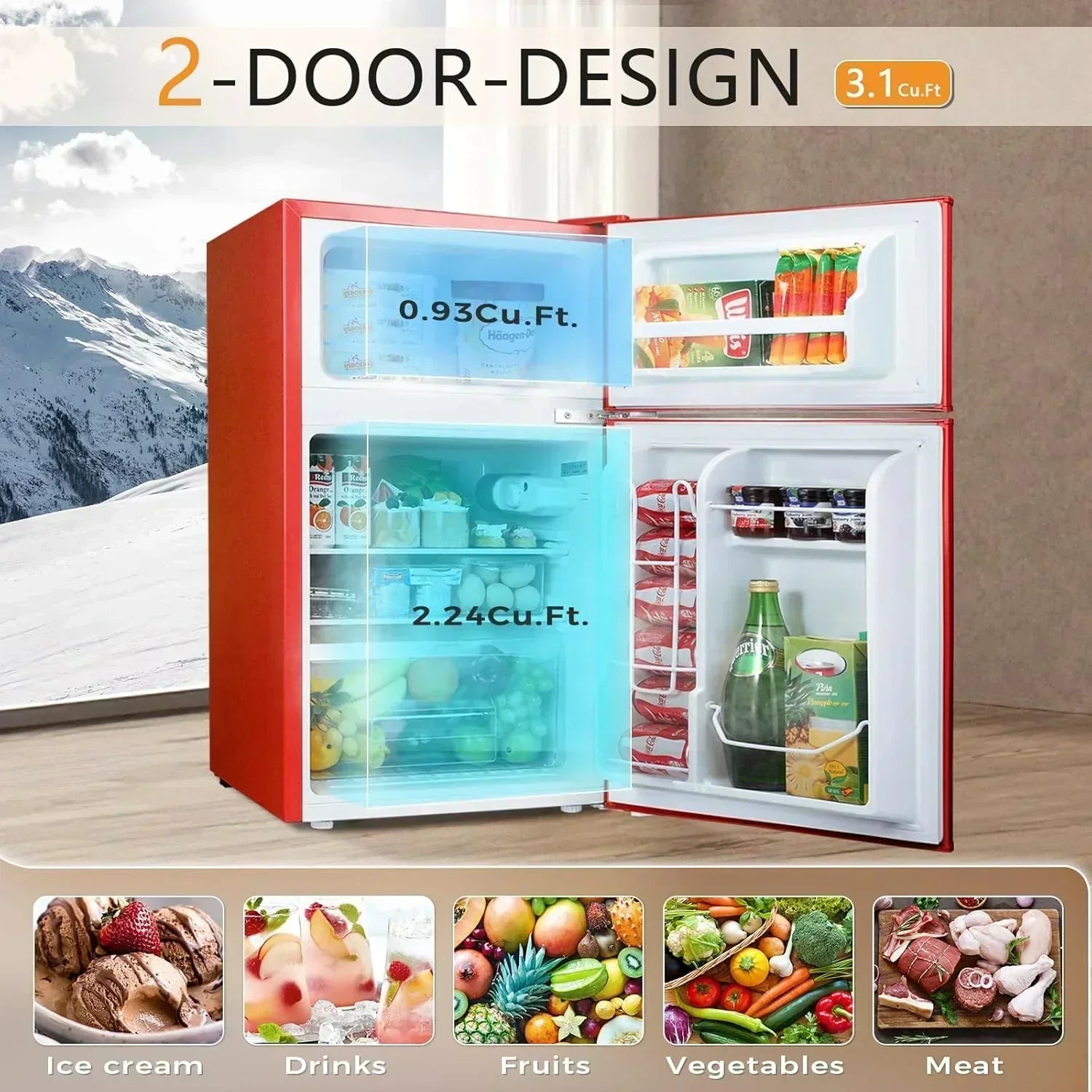 Antarctic Star Compact Mini Refrigerator Separate Freezer Small Fridge Double 2-Door wourant