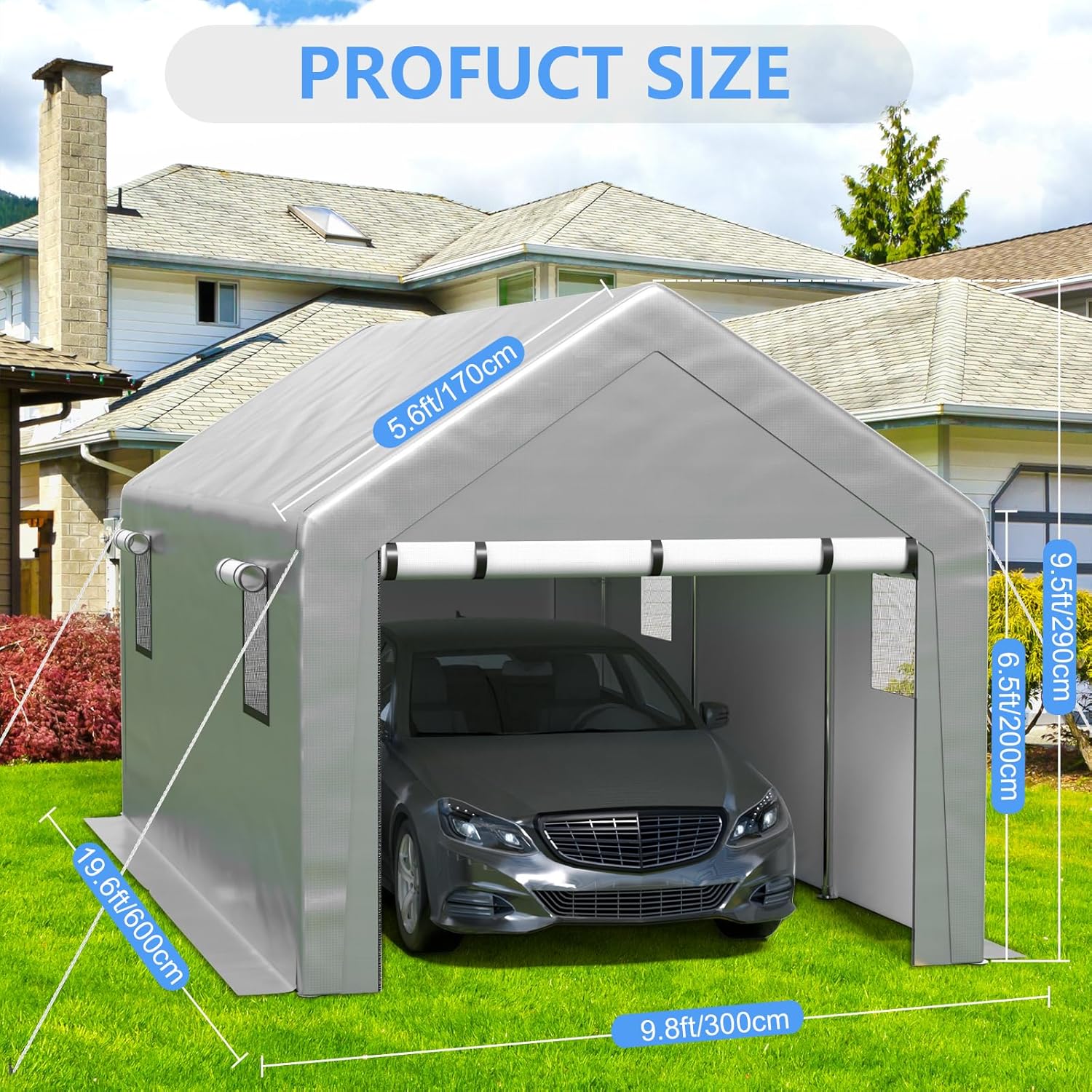 6x8 ft Heavy Duty Carport Tent Portable Garage Removable Side Walls Four Seasons Tarpaulin wourant
