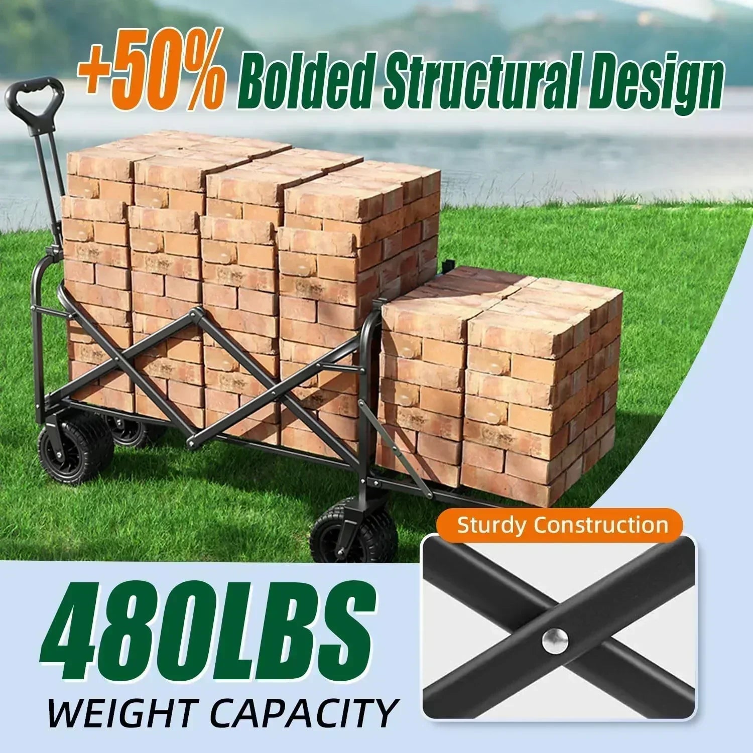 Foldable 4-wheel cart foldable 37 inches long 480 lb capacity heavy-duty beach cart wourant