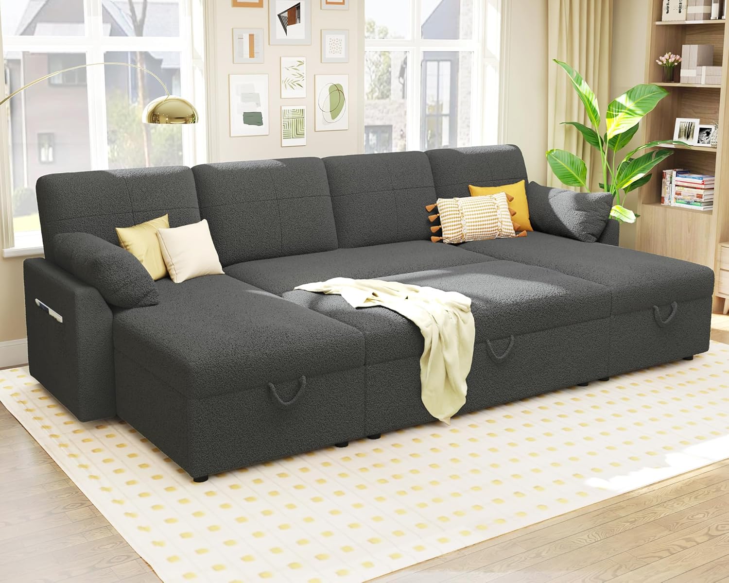 VanAcc Sofa Bed Sleeper Sofa with Storage Chaise 2 in 1 Pull Out Couch Living Room wourant