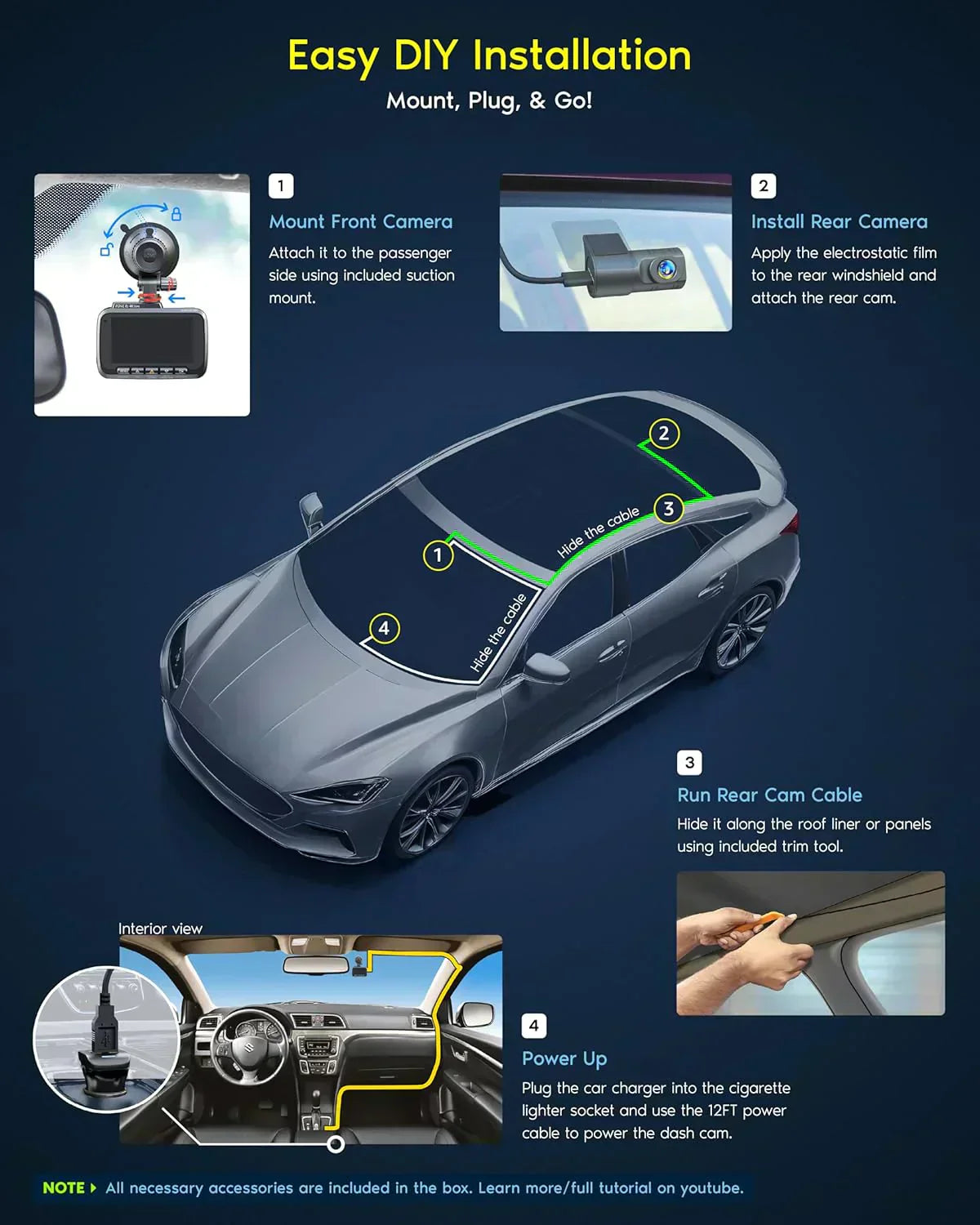 Driving recorder dual instrument cam front and rear Starvis 2 sensor free 128GB card 5G WiFi wourant