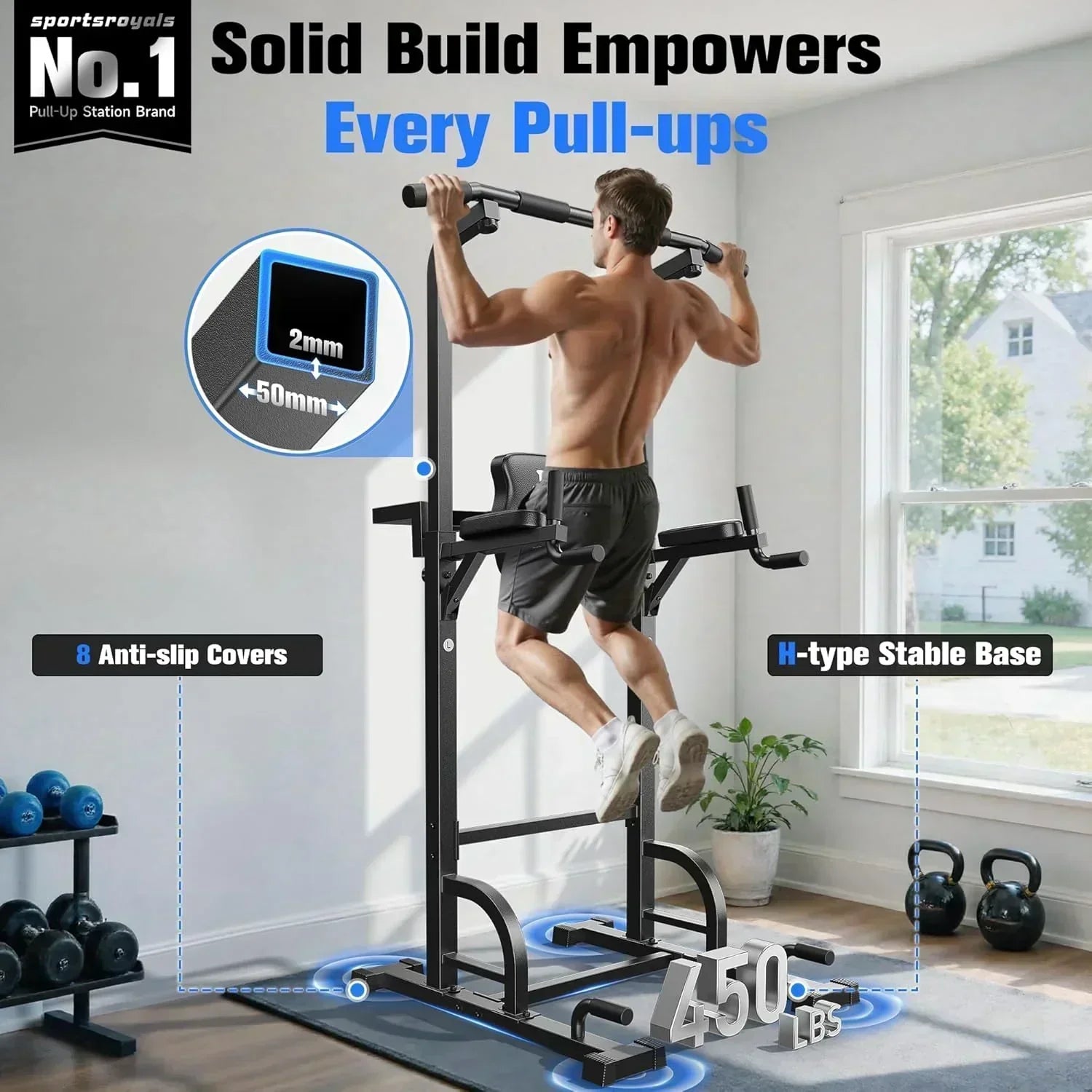 Sportsroyals Power Tower Pull Up Bar Station 450 lbs stable suspended immersion tilt station wourant