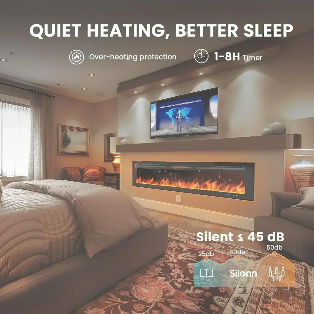 50" Smart Electric Fireplace 5300 BTU Heat Output Wall-Mount Built-In Electric Fireplace wourant