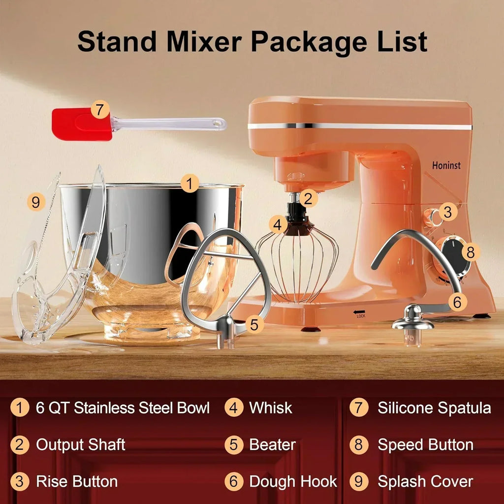 10-Speed Stand Mixer with 8-in-1 Splash Guard Tilt Head 6-Quart Stainless Steel Bowl wourant