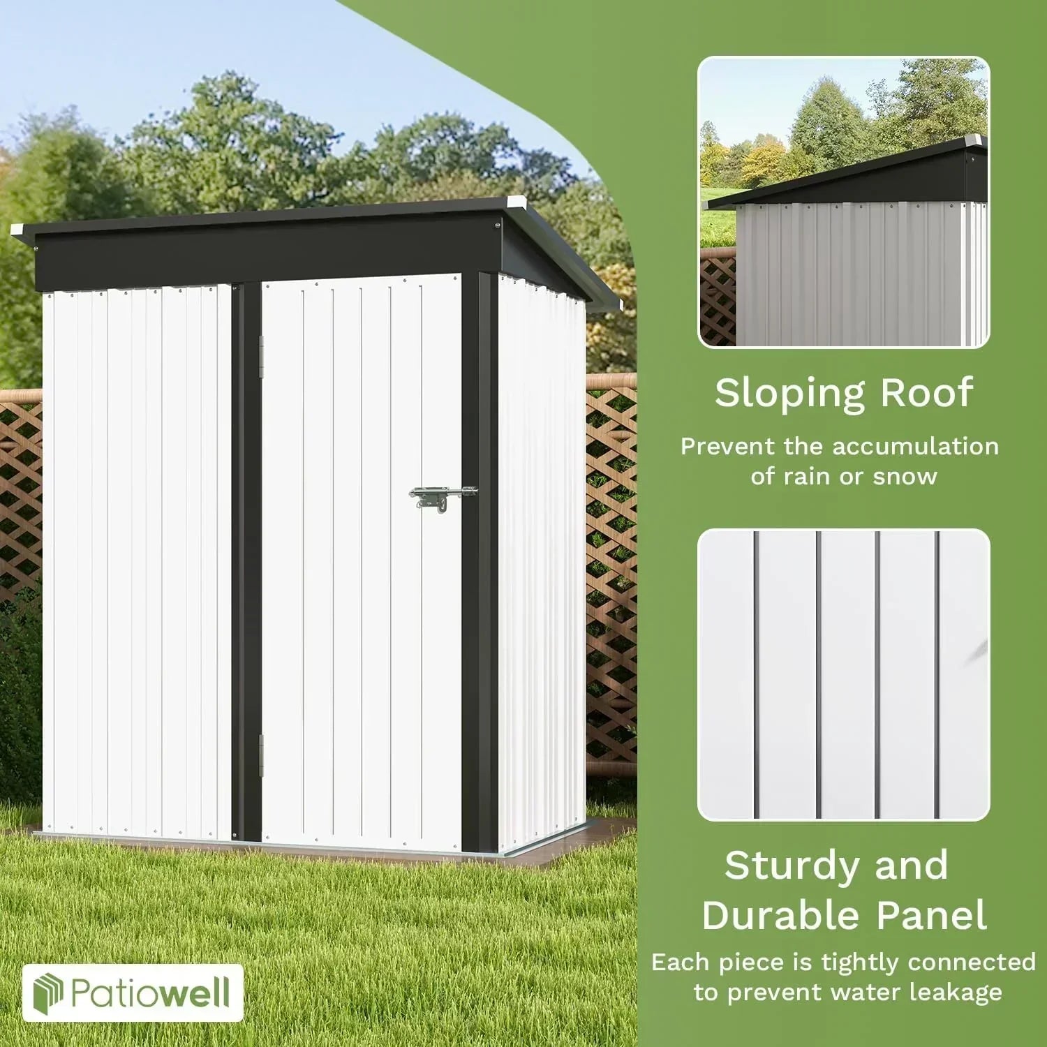 Patiowell 5x3 FT Outdoor Storage Shed Tool Shed with Sloping Roof and Lockable Door Metal Shed wourant