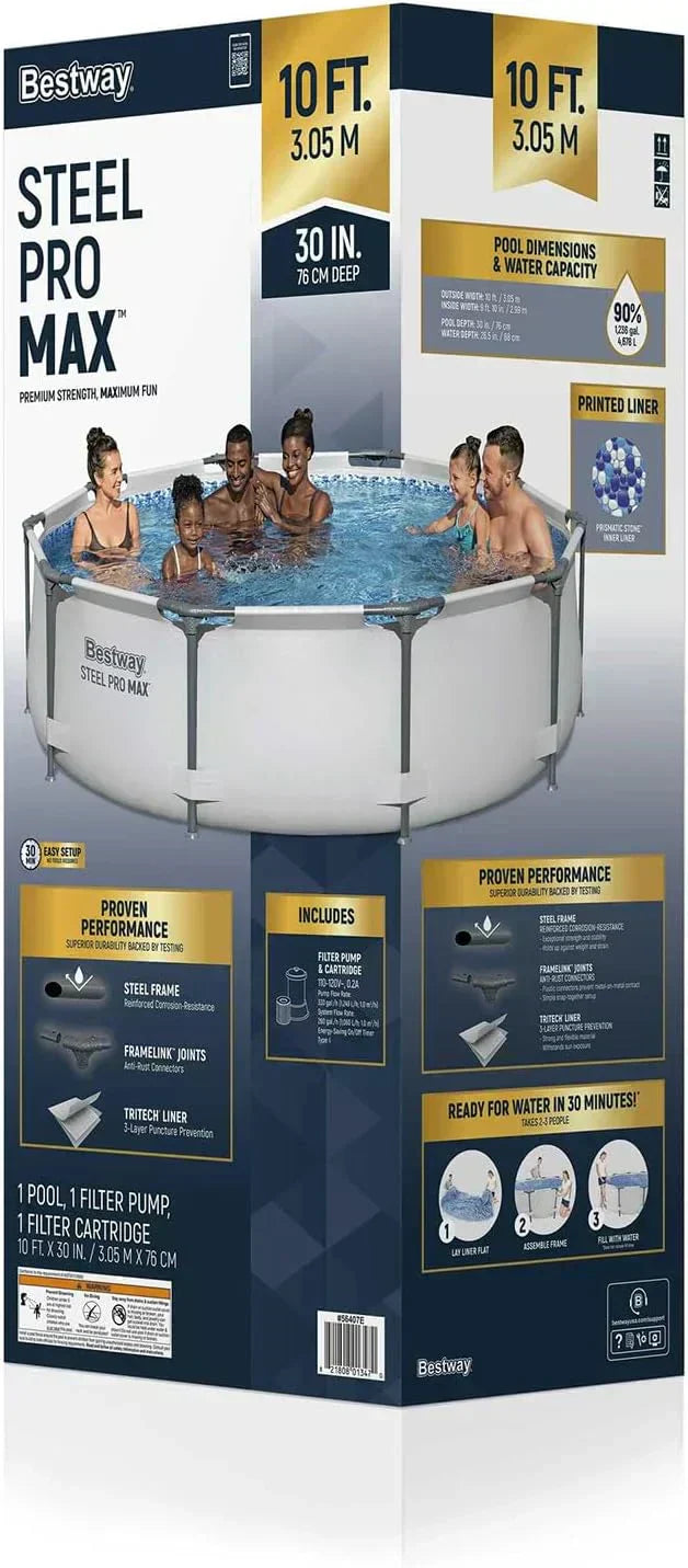 Steel Pro MAX 10 Foot x 30 Inch Round Metal Frame Above Ground Backyard Swimming Pool Set wourant