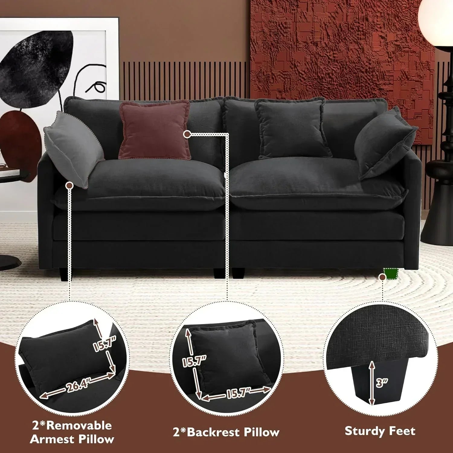 ihanherry 146-inch U-shaped modern sofa modular area cloud sofa wourant