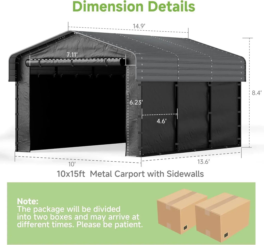 10'x15' Heavy Duty Metal Carport Outdoor Garage Car Shelter Shade with Heavier Frame wourant