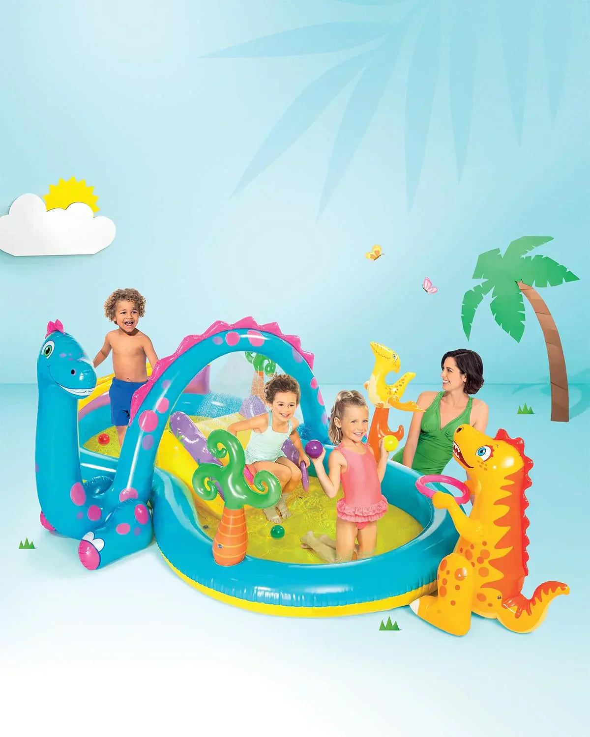 Intex 96" x 78" x 28" Inflatable Jungle Adventure Play Center Spray Kiddie Pool Water Slide wourant
