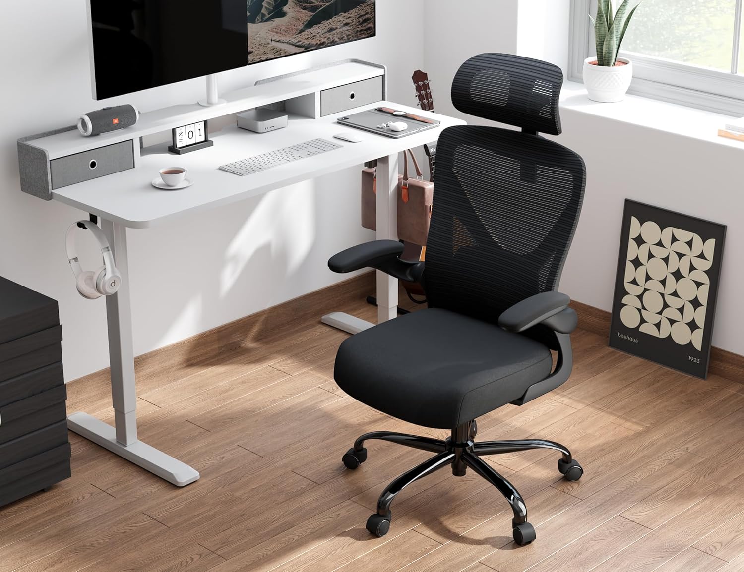 Office computer desk and chair gaming chair with lumbar support and headrest wourant