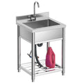 Stainless Steel Utility Sink Free Standing Single Bowl Kitchen Sink Cold Hot Water Faucet wourant