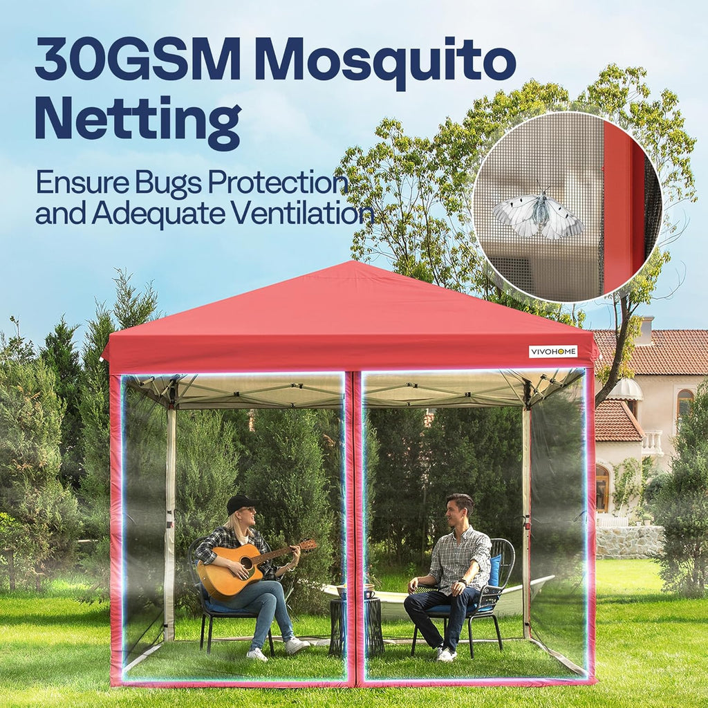 10x10ft Easy Pop-Up Canopy Outdoor Screen Tent with Mosquito Netting 2 Zipper Doors Roller Bag wourant