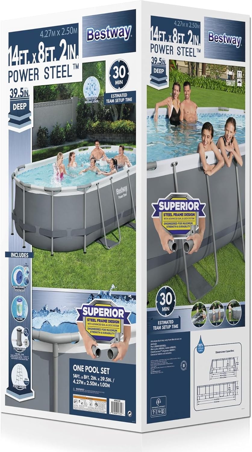 Power Steel 14' x 8'2" x 39.5" Oval Above Ground Pool Set Includes 530gal Filter Pump Ladder wourant