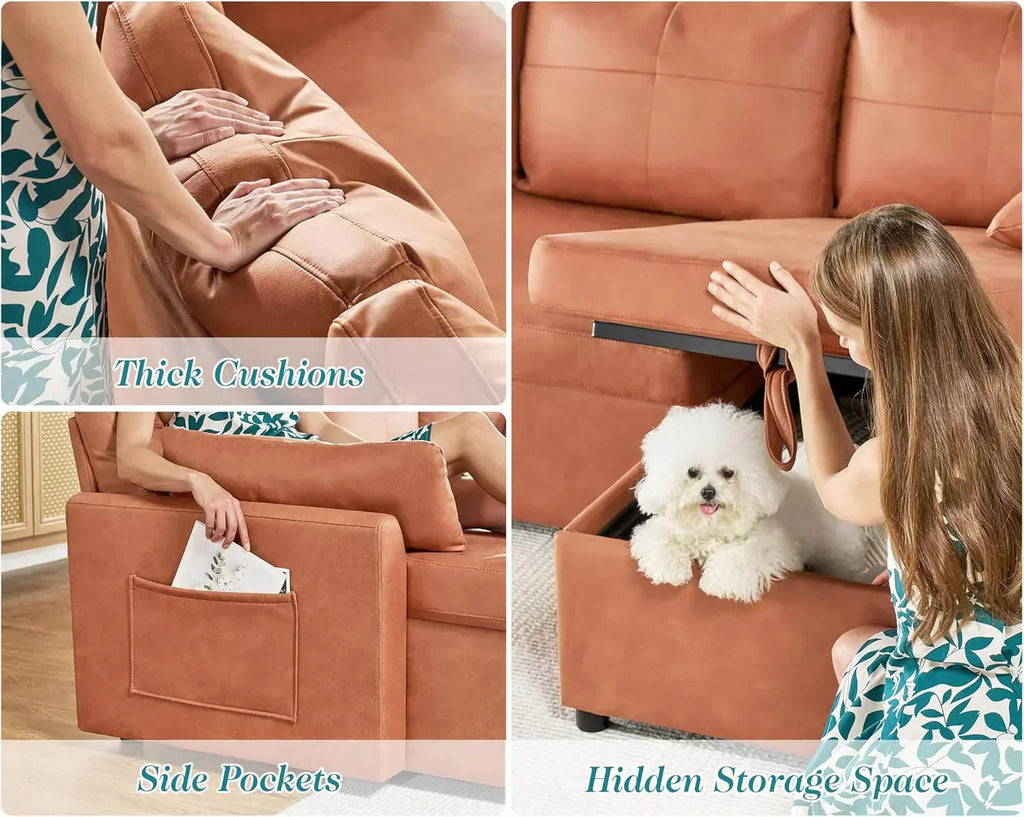 VanAcc Sofa Bed Sleeper Sofa with Storage Chaise 2 in 1 Pull Out Couch Living Room wourant