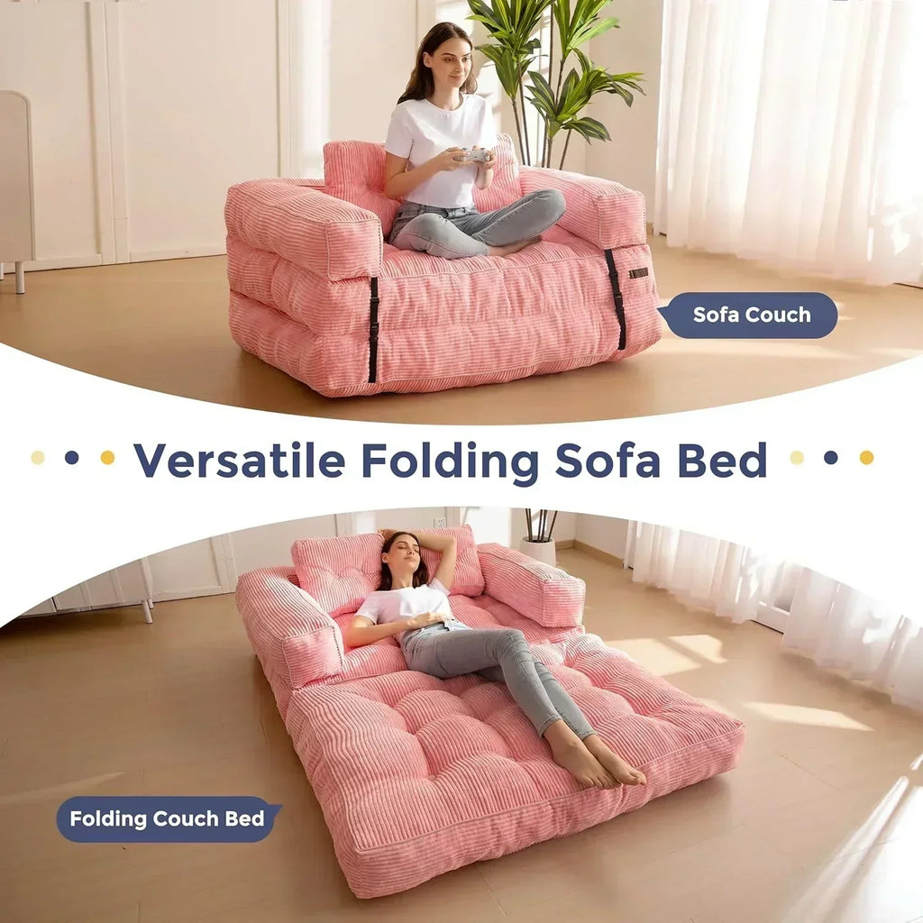 Folding Sofa Bed L-Shaped Convertible Sofa Bed with Armrests and Pillows wourant