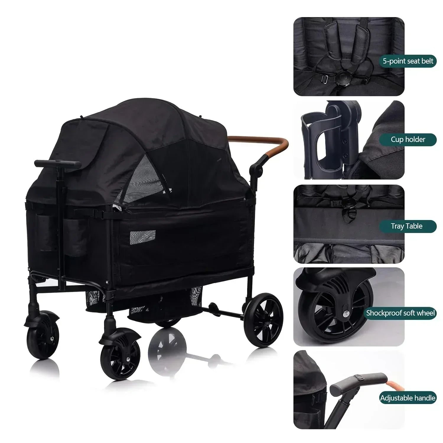 Wagon Stroller for 2 Kids Cargo-Travel Stroller Push-Pull Double Wagon Lightweight Folding Stroller wourant