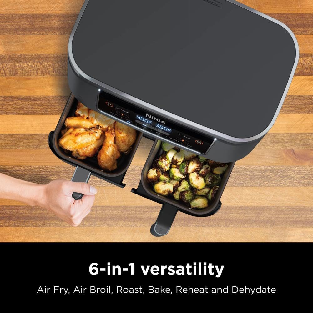 Ninja Foodi 6-in-1 FlexBasket Air Fryer with 7 QT MegaZone Basket Divider for Large Proteins wourant