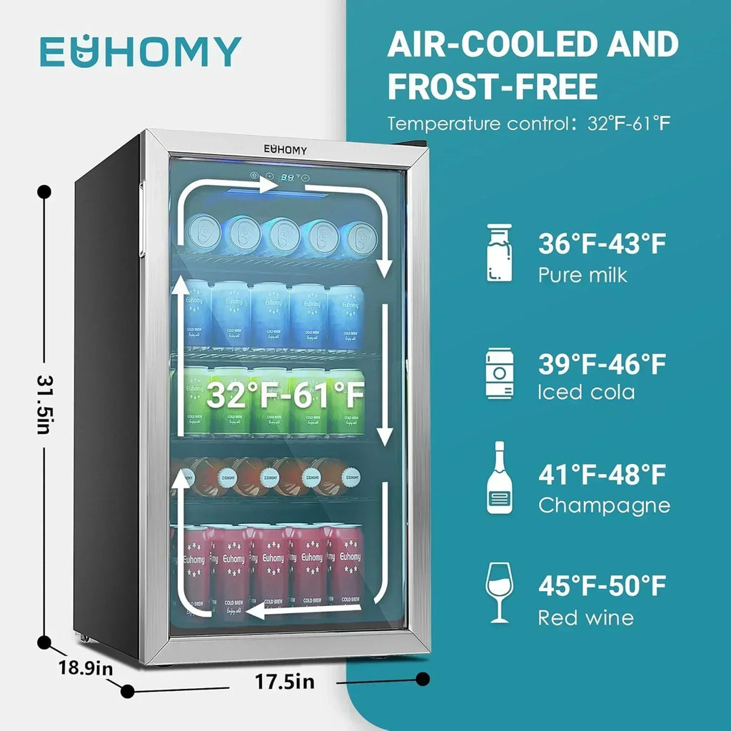 EUHOMY Beverage Refrigerator Cooler 130 Can Mini Fridge with Glass Door Beverage Cooler wourant