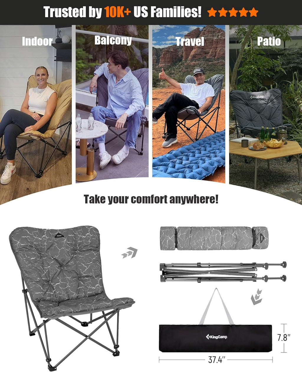 Butterfly chair extra large thick comfortable camping chair portable folding chair heavy duty seat wourant
