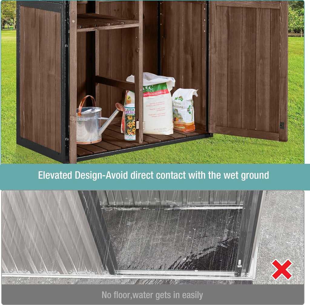 Sheds Outdoor Storage Garden Shed with Metal Frame Structure Adjustable Shelves Capacity Storage wourant
