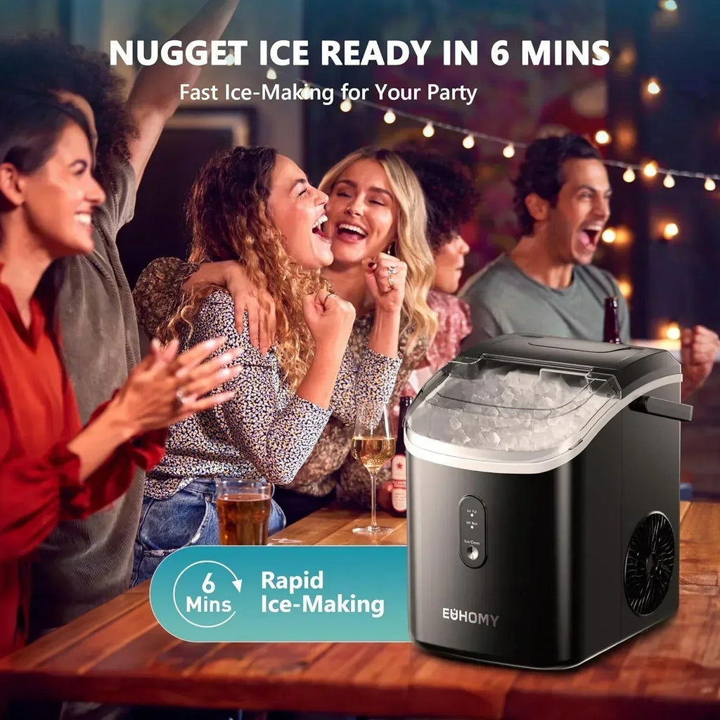 EUHOMY Nugget Ice Maker Countertop with Handle Ready 34lbs Per Day Removable Top Cover wourant