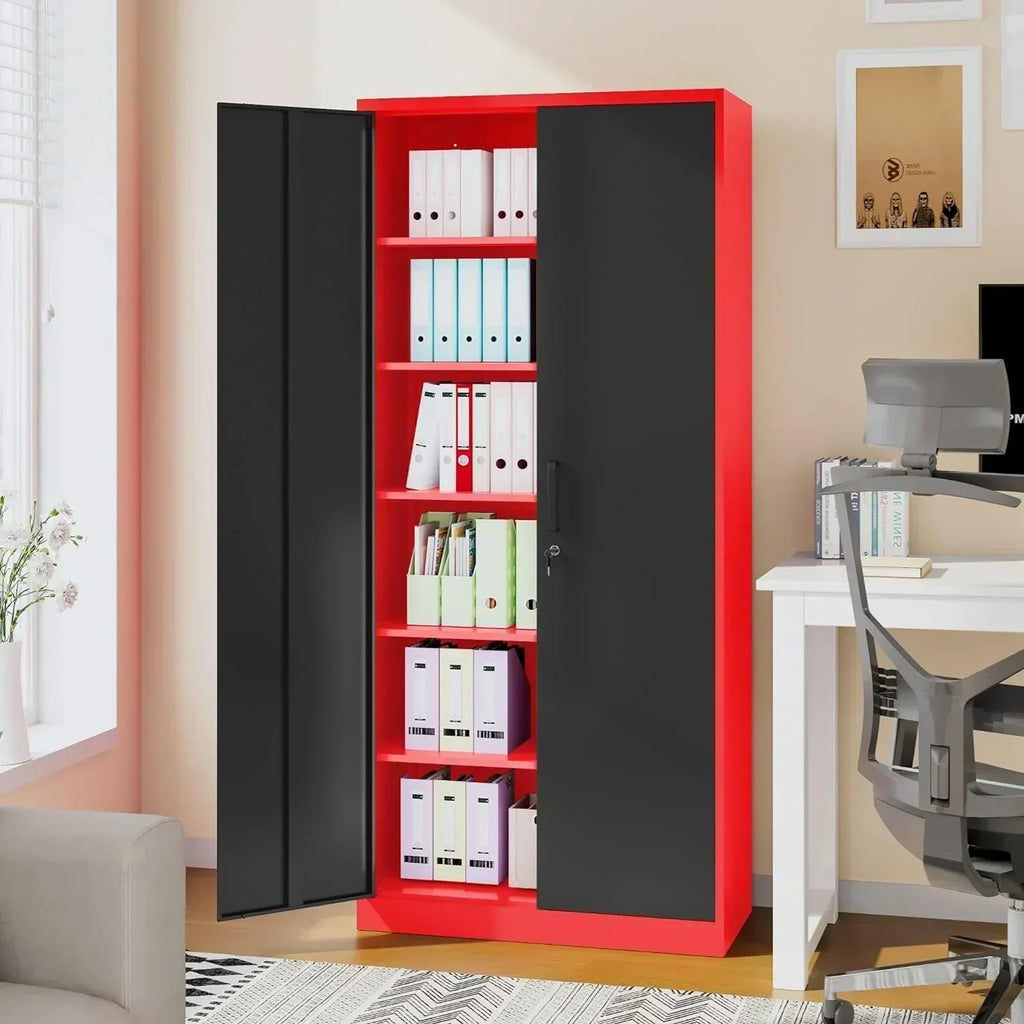 Metal Storage Cabinet with 2 Doors and 6 Shelves Black Metal Cabinet Garage Storage Cabinet wourant