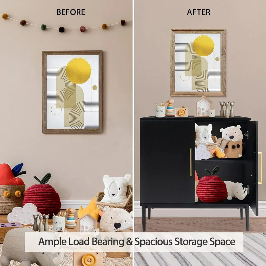 Free Standing Cabinet Black Wood for Living Room Bedroom Dining Room Hallway wourant