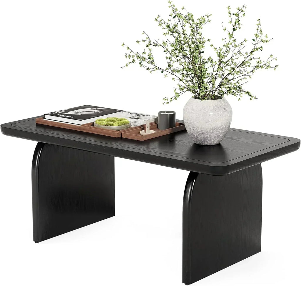 LITTLE TREE Farmhouse Coffee Table 47 Inch Round Corner Wood Center Table Rectangular wourant