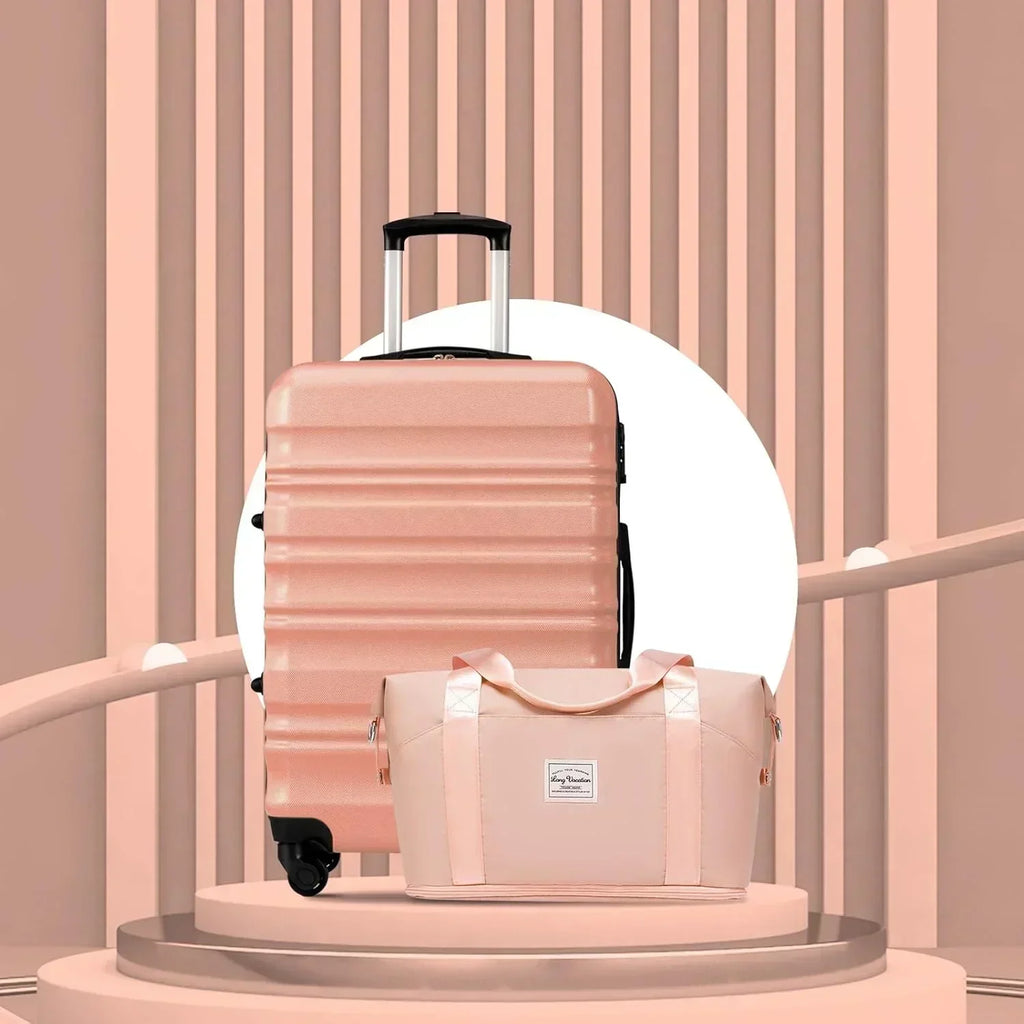 LONG VACATION 6 Piece Luggage Set Carry on Suitcase with ABS+PC hardshell Spinner Wheels wourant