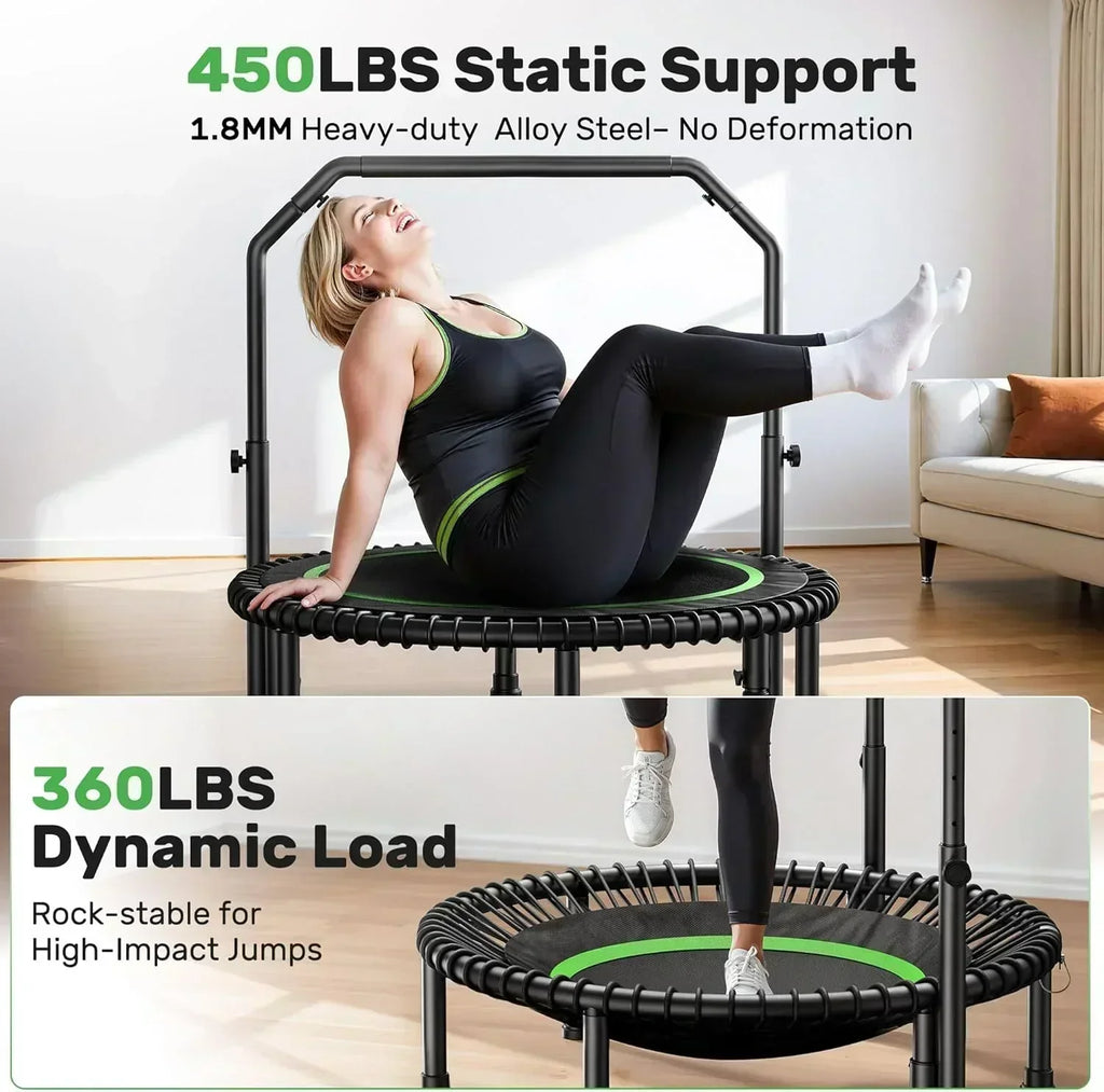 BCAN 450/550 LBS Foldable Mini Trampoline Fitness Trampoline Bungees Adjustable Foam Handle wourant