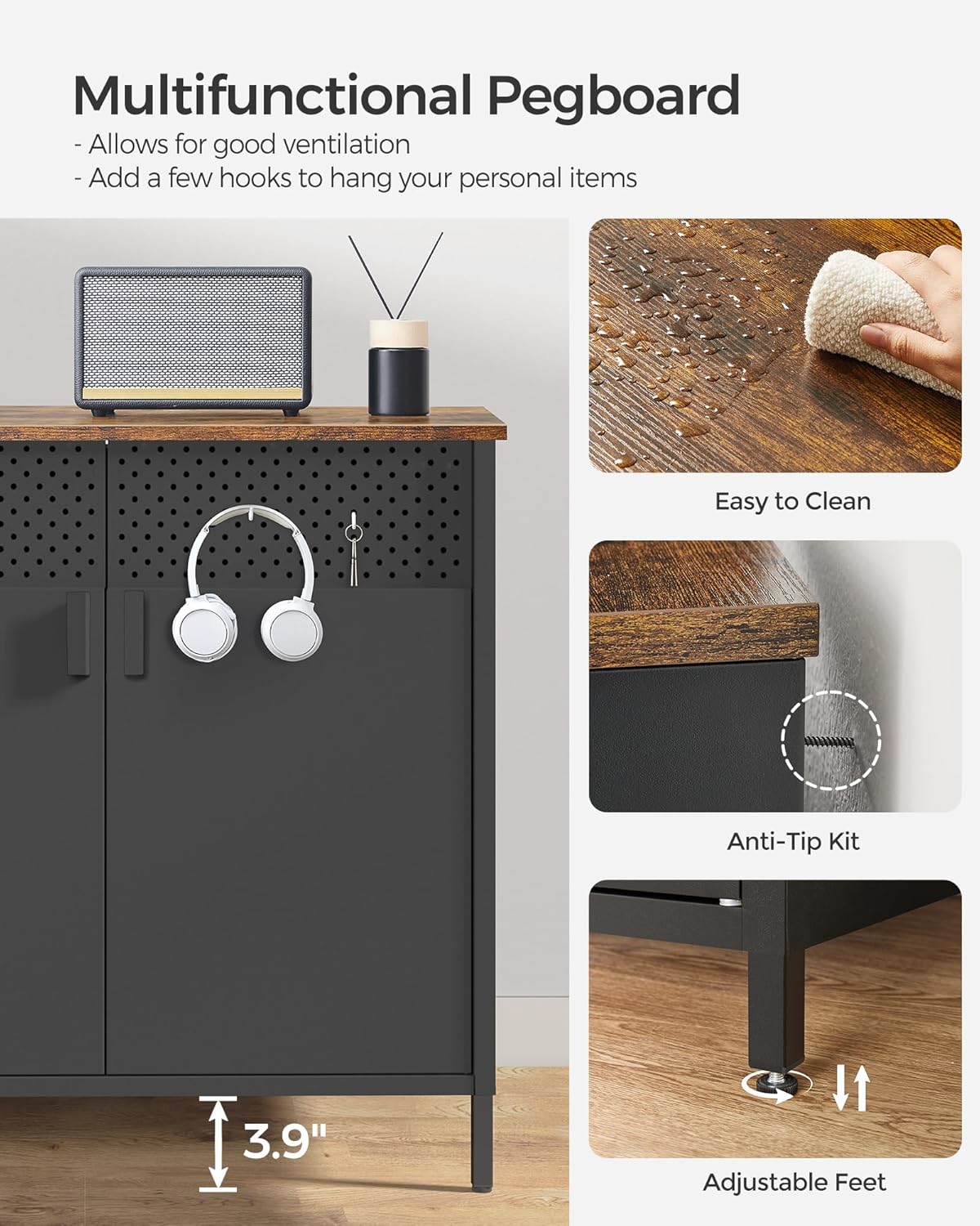 SONGMICS Storage Cabinet Metal Cabinet Sideboard with 2 Doors 15.7 x 31.5 x 29.9 inches wourant