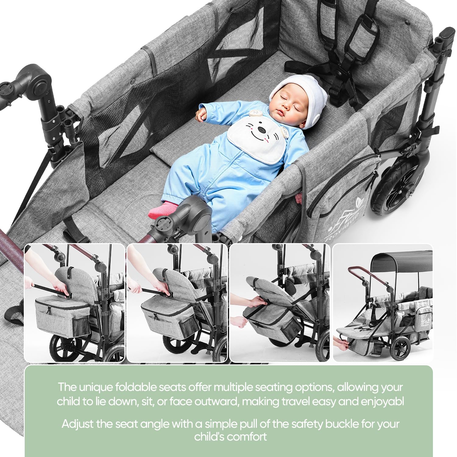 Wagon Stroller for 2 Kids Premium Wagon for Kids with Removable Canopy Snack Tray wourant