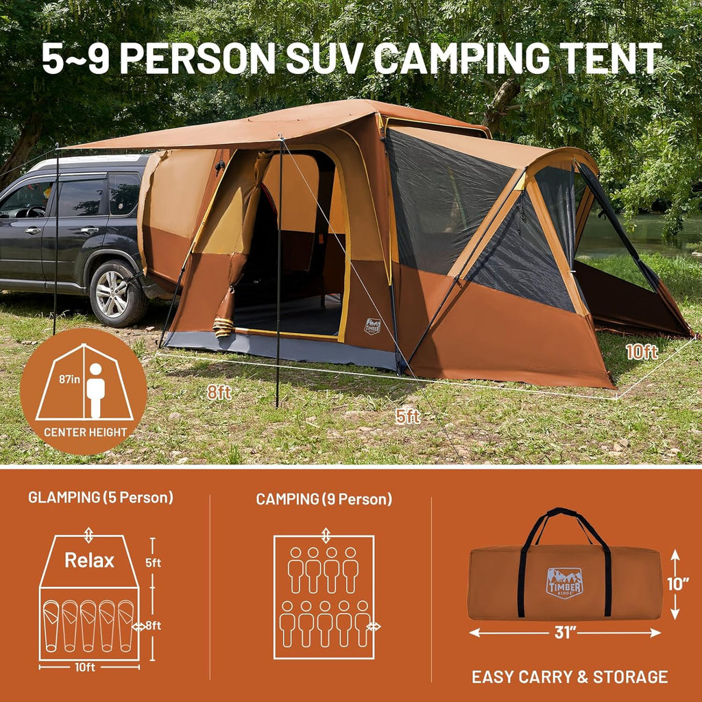 TIMBER RIDGE 5-9 Person SUV Tent with Screen Porch and Awning for Family Camping Weather Resistant wourant