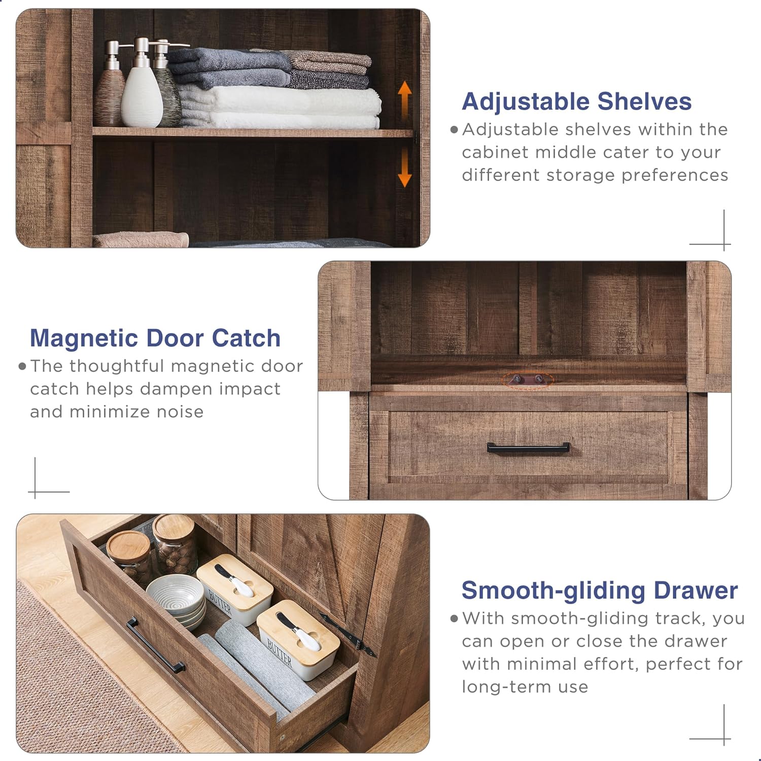 JXQTLINGMU Farmhouse Kitchen Pantry 72" Tall Wood Kitchen Storage Cabinet Adjustable Shelves wourant