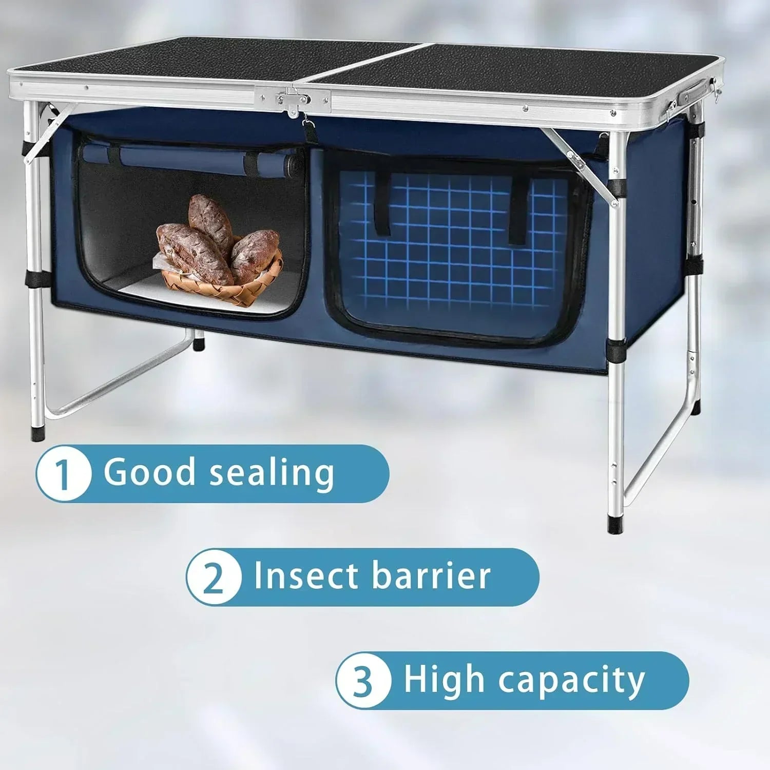 Outdoor Folding Table Aluminum Lightweight Height Adjustable with Storage Organizer wourant