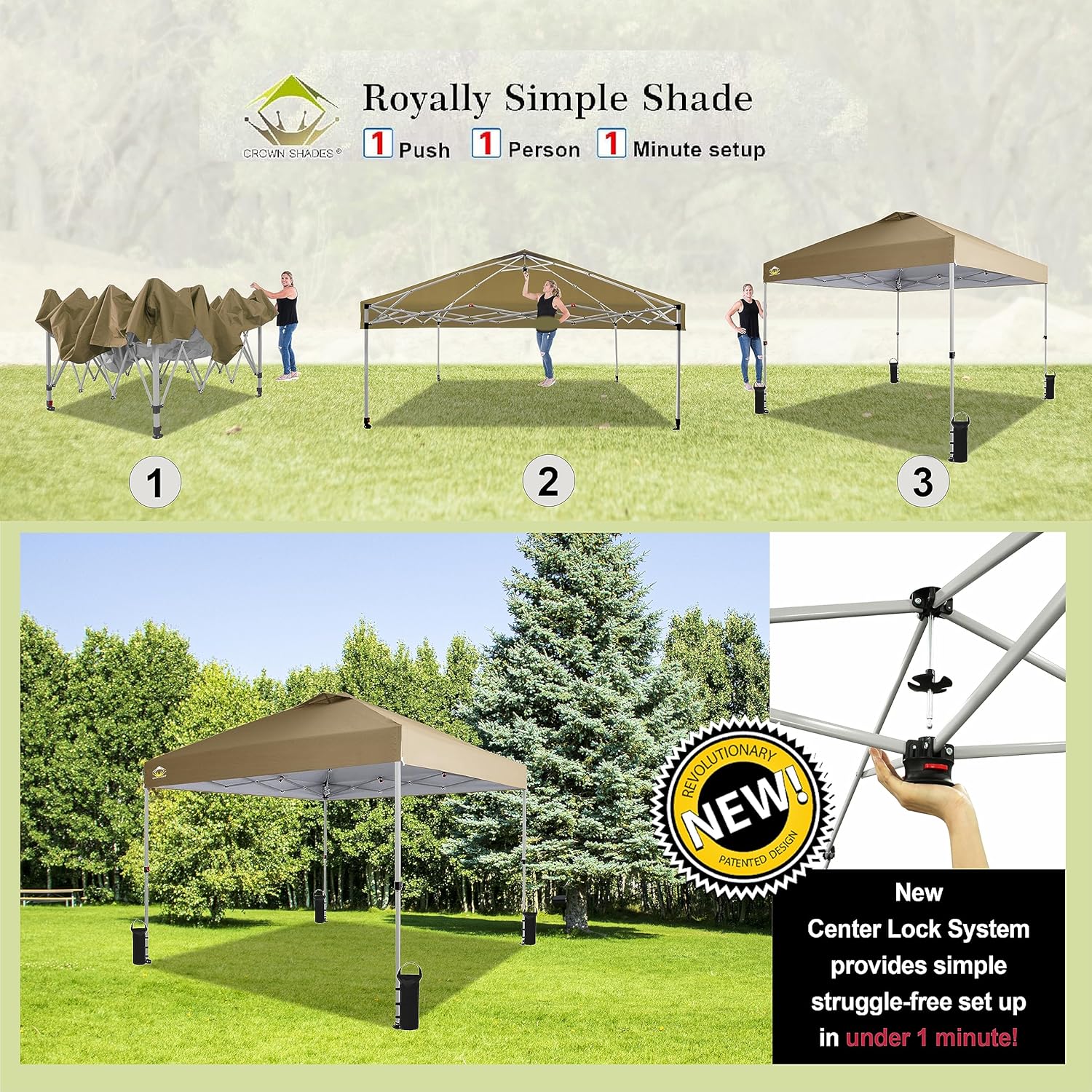 10x10 Pop-Up Awning One-Click Installation Beach Tent Outdoor Sunshade Silver Coated Top wourant