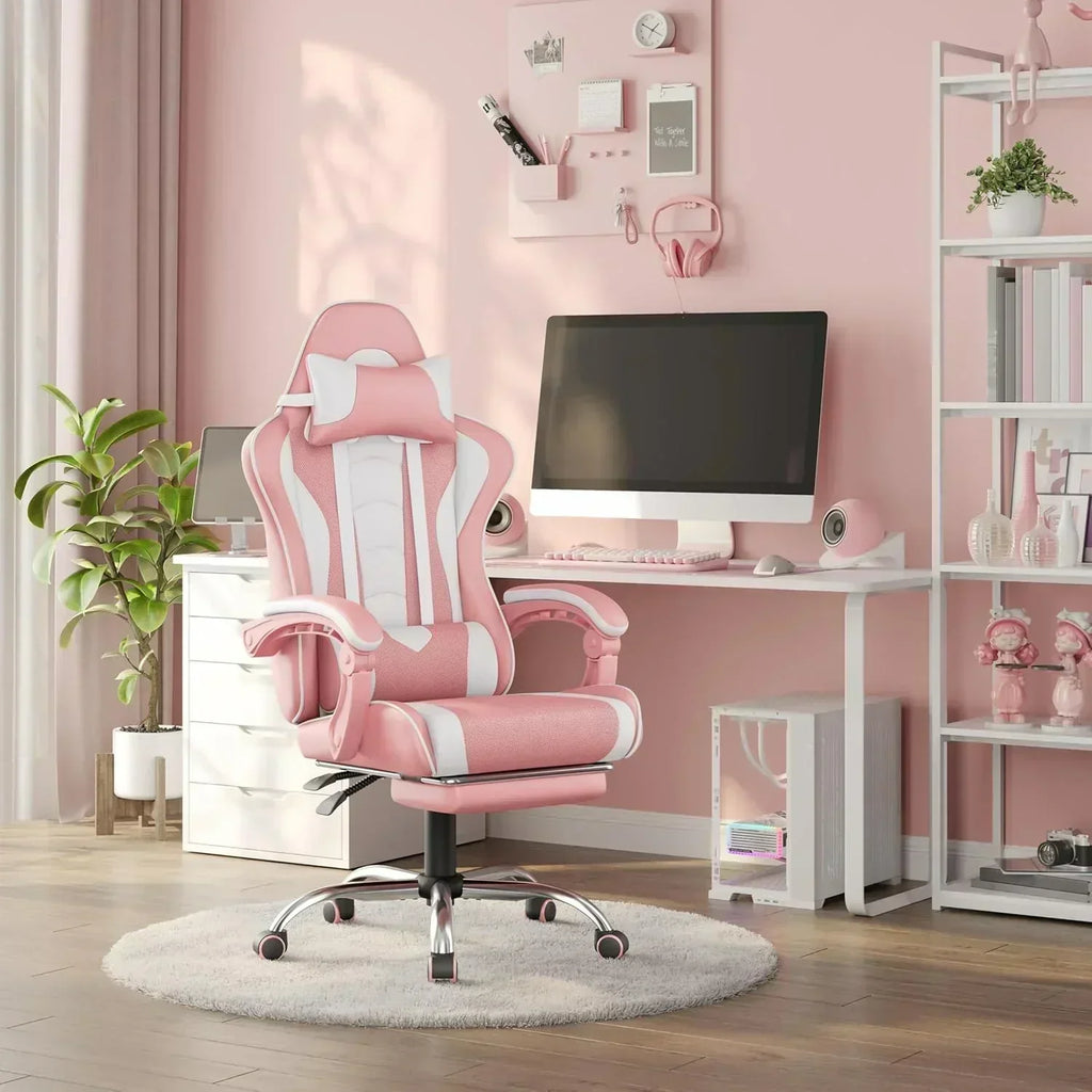 Gaming Chair with Massage Lumbar Support and Footrest Height Office Gaming Chair wourant