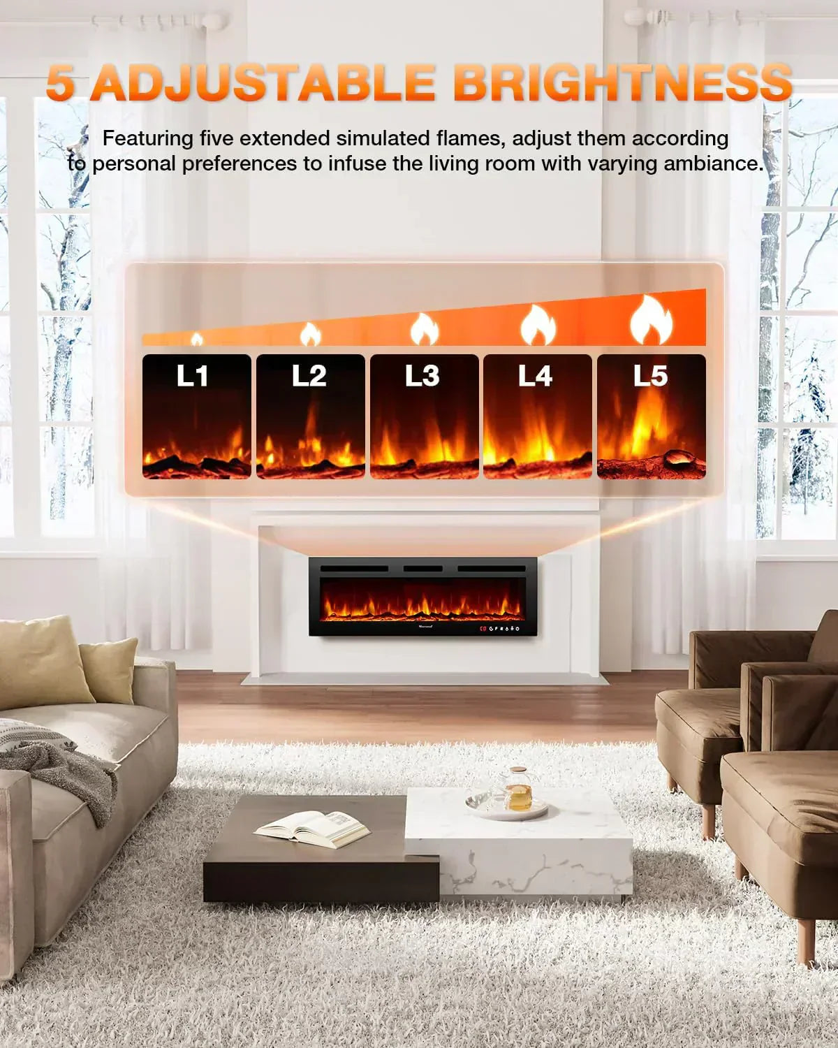 Electric Fireplace 60Inch Wall Mounted Electric Fireplace Heater with Timer Inserts TV Stand wourant