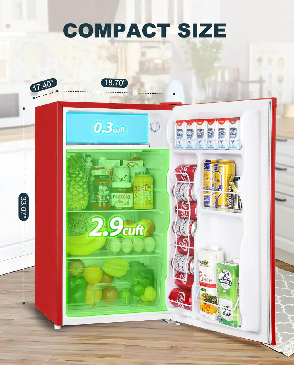 Upstreman 3.2 Cu.Ft Mini Fridge Freezer Single Door Fridge Dorm Fridge Adjustable Thermostat wourant